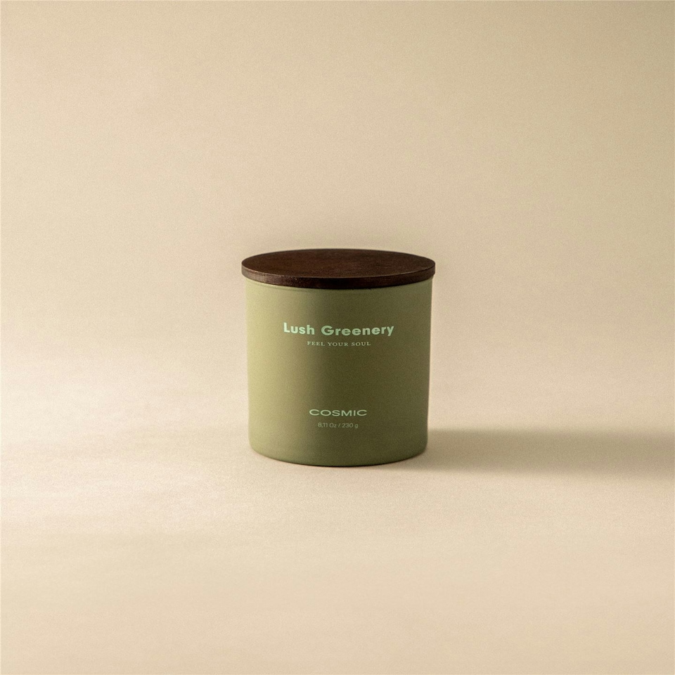 image 1 of Cosmic Scented Candle Lush Greenery Olive Finish Handcrafted Soy Wax Candles