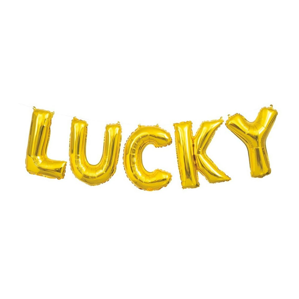 image 1 of Unique Party Lucky Foil Balloon Banner Kit - Gold - One Size