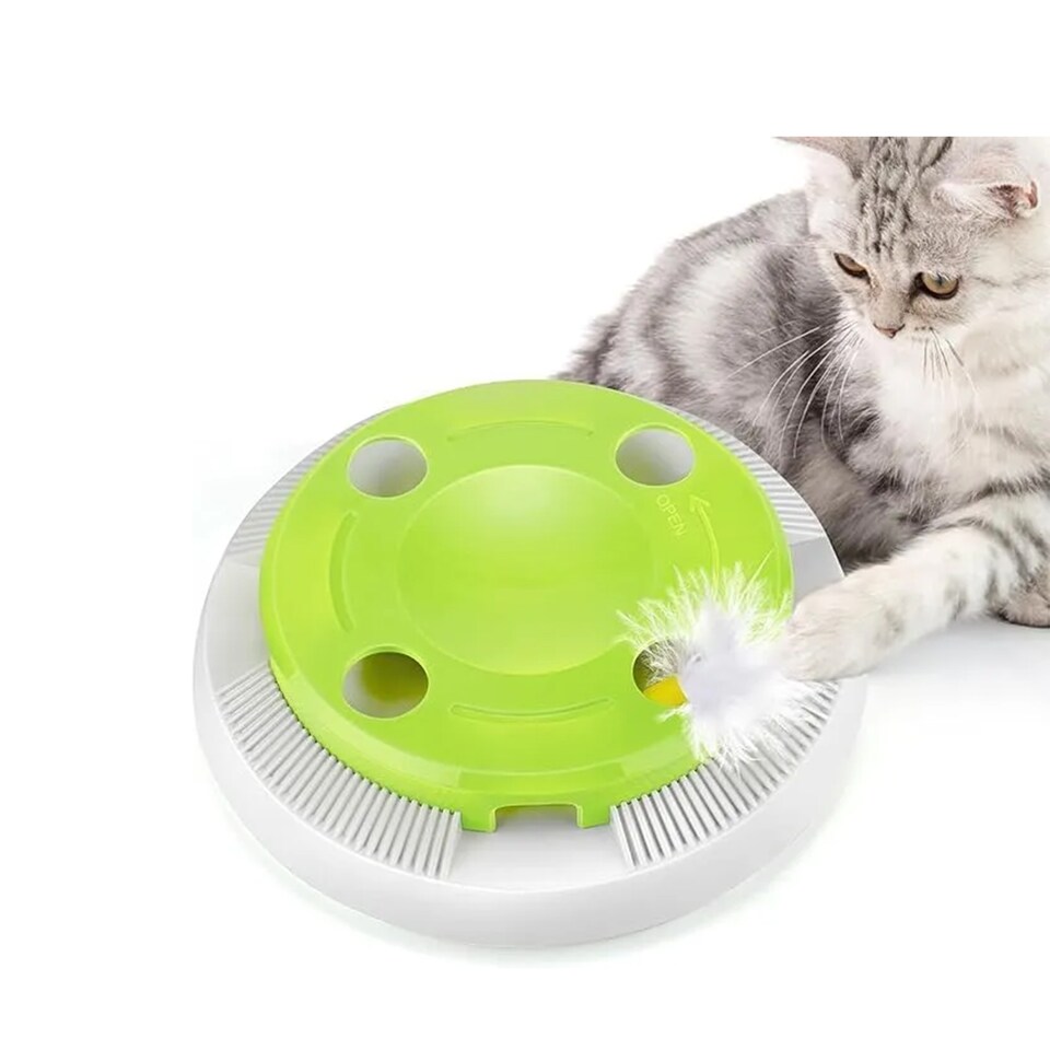 image 1 of 8 Hole Cat Whack-A-Mole Interactive Toy with Feather Mouse