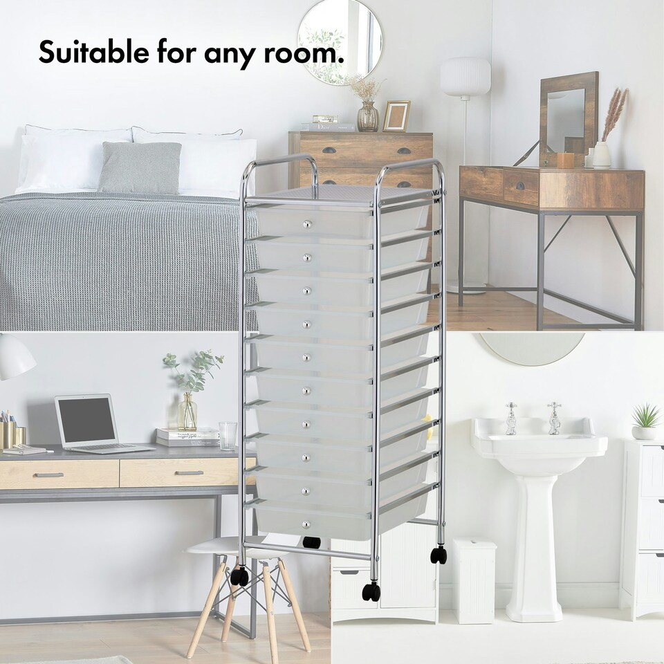image 1 of VonHaus White 10 Drawer Storage Trolley With 360° wheels