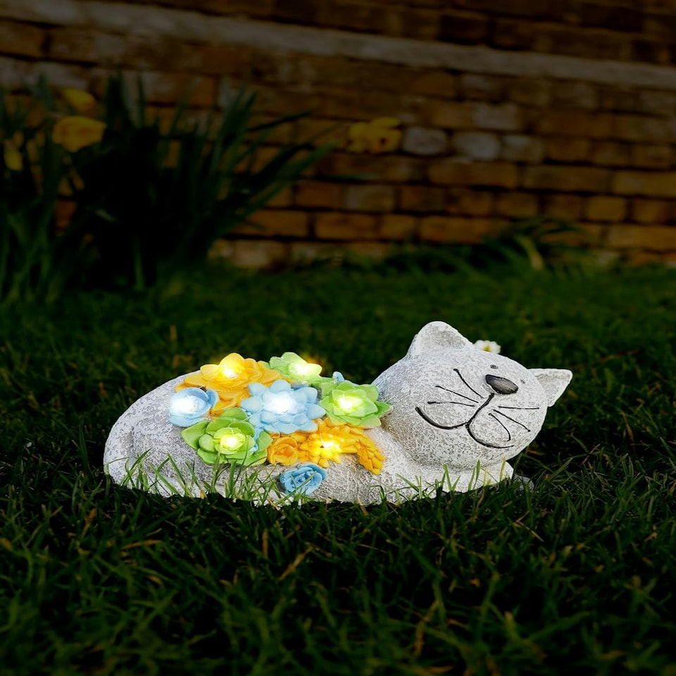 image 1 of Pack of 12 Solar Cat Garden Ornament Grey | One Size