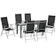 image 1 of Outsunny 7 Piece Garden Dining Set, Outdoor Table and 6 Folding and Reclining Chairs, Aluminium Frame, Tempered Glass Top Table, Texteline Seats, Black