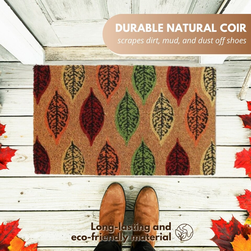 image 1 of Marco Paul Multicoloured Autumn Leaves Coir Doormat 75x45cm Seasonal Entrance Mat