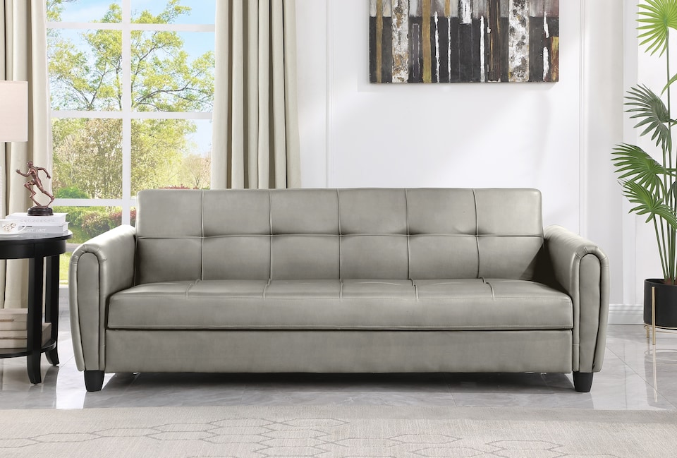 image 1 of Harper 3 Seater PU Leather Click Clack Sofa Bed with Hidden Storage - Grey | Grey | Slate Grey | 1