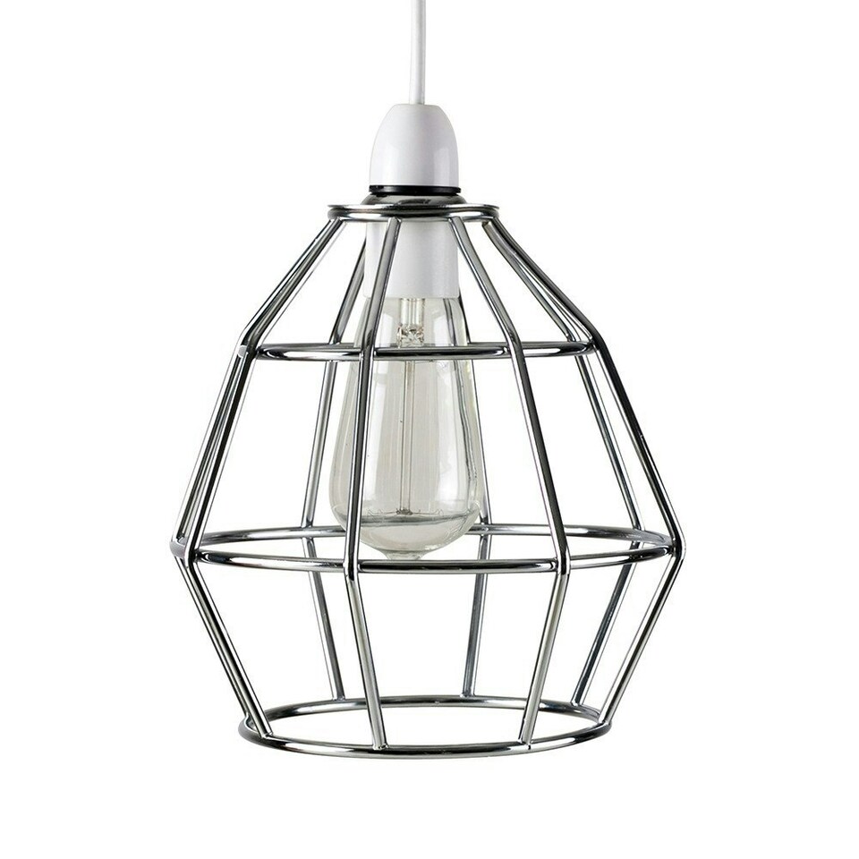 image 1 of ValueLights Contemporary Polished Chrome Metal Basket Cage Pendant Ceiling Light Shade