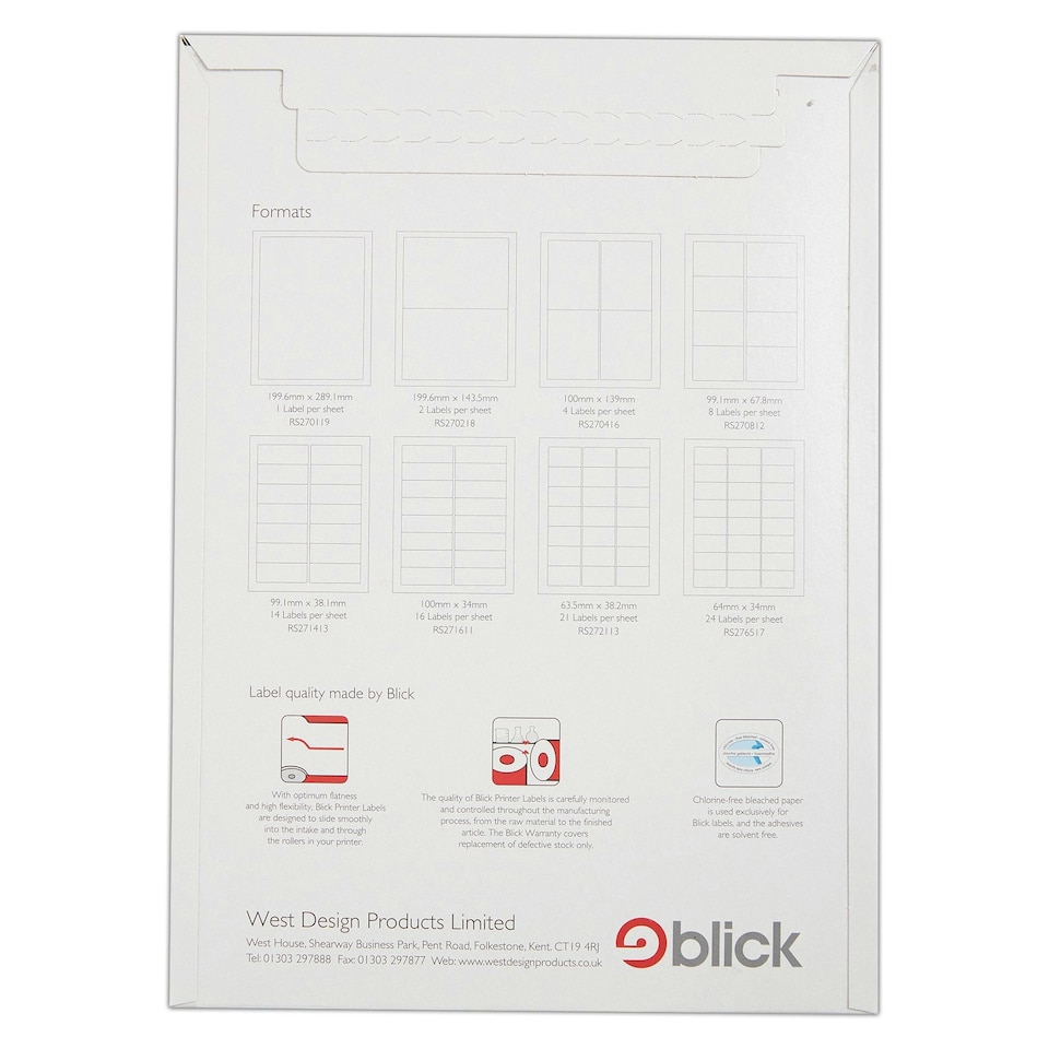 image 1 of Blick 65 Per Sheet 25 Sheets, 38.1mm x 21.1mm, Rectangular, White, 1625 Labels
