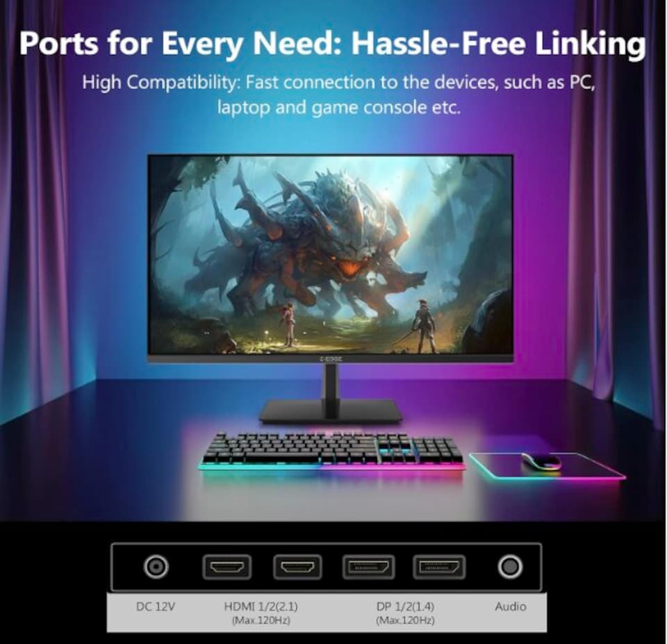 image 1 of Z-Edge 27 Inch 4K Monitor 120Hz UHD 3840x2160 IPS 100% sRGB HDMI 2.1 DP 1.4 | PC Monitor 16:9, 1ms MPRT, 250cd/m² Brightness, FreeSync, HDR10, VESA Mountable, Black