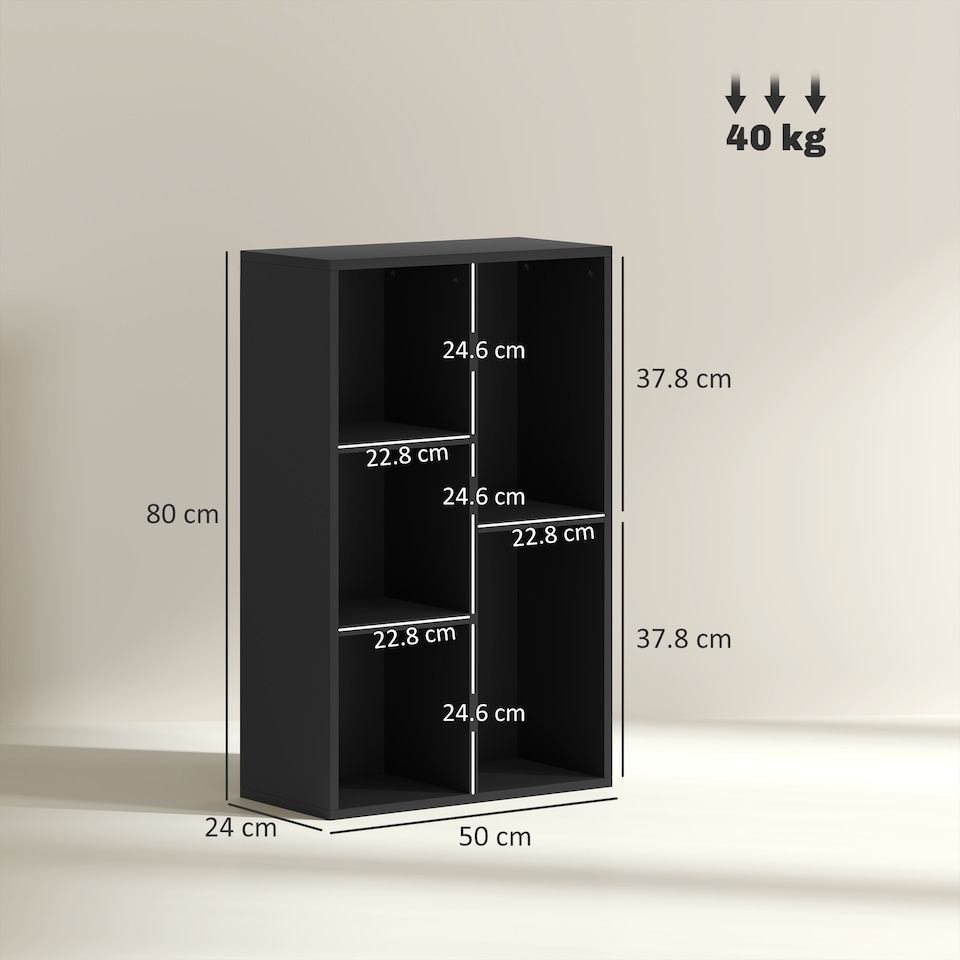 image 1 of HOMCOM 2-Tier Modern Cube Bookshelf with 5 Open Storage Compartments, Black