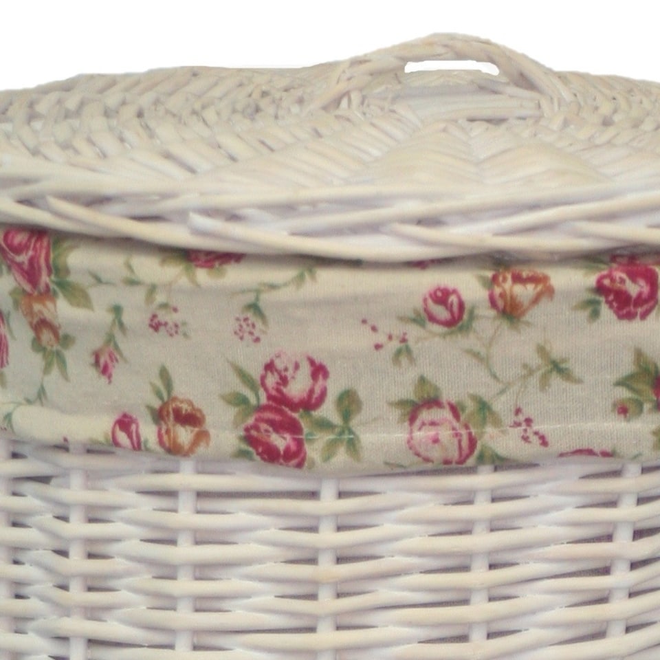 image 1 of Large Round White Wash Laundry Basket with a Garden Rose Lining | Multi | Garden Rose