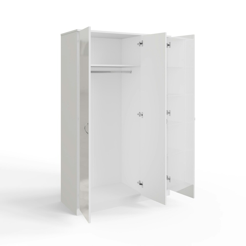 image 1 of FWStyle Chilton 3 Door Wardrobe With Mirror - White Gloss Front White