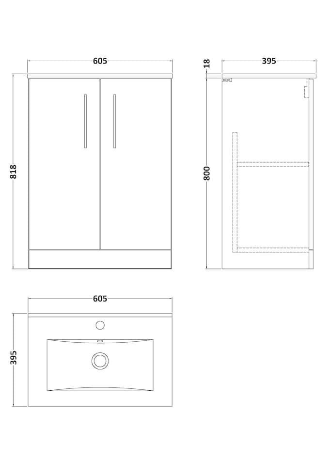 image 1 of Bathroom 2 Soft Close Door, Vanity Unit Basin, Dark Grey, 600mm | Grey | Soft Black