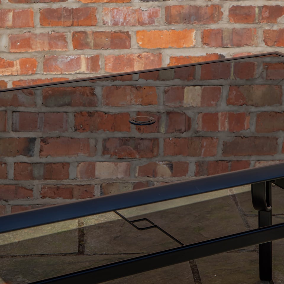 image 1 of 6 Person Rectangular Black Garden Patio Table with Glass Top & Parasol Hole