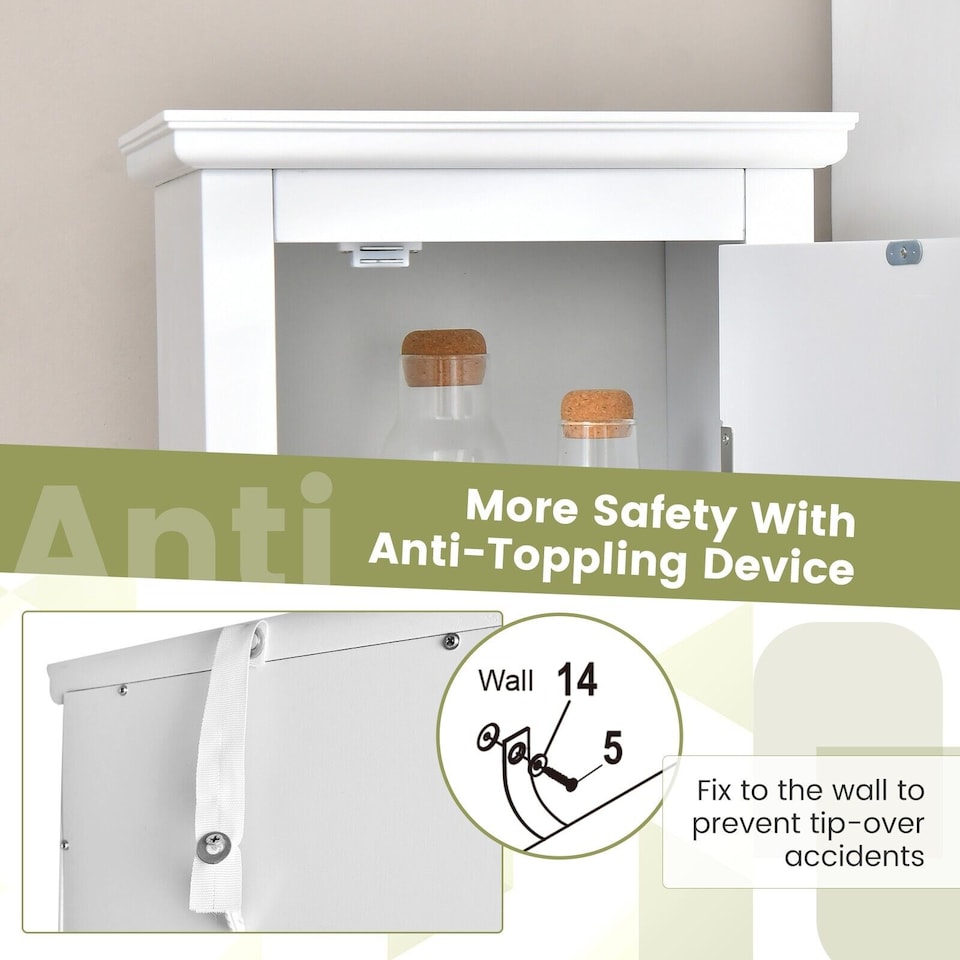 image 1 of COSTWAY 5-Tier Bathroom Tall Cabinet Storage Organizer Cupboard White
