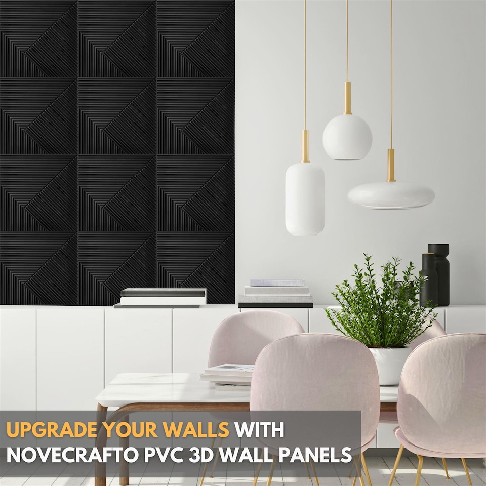 image 1 of NOVECRAFTO Decorative 3D Wall Panels (50cm x 50cm) Chevron Line Design PVC Cladding Panel