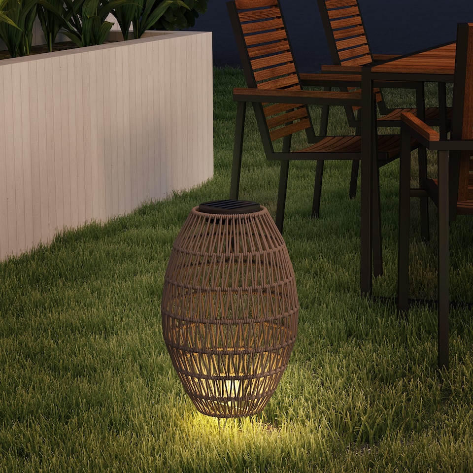 image 1 of Outsunny Rattan Solar Lamp, Auto OnOff Garden Lantern, Dark Brown | Brown
