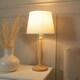 image 1 of ValueLights Victoria Light Wood Traditional Table Lamp with White Fabric Tapered Shade and LED Bulb