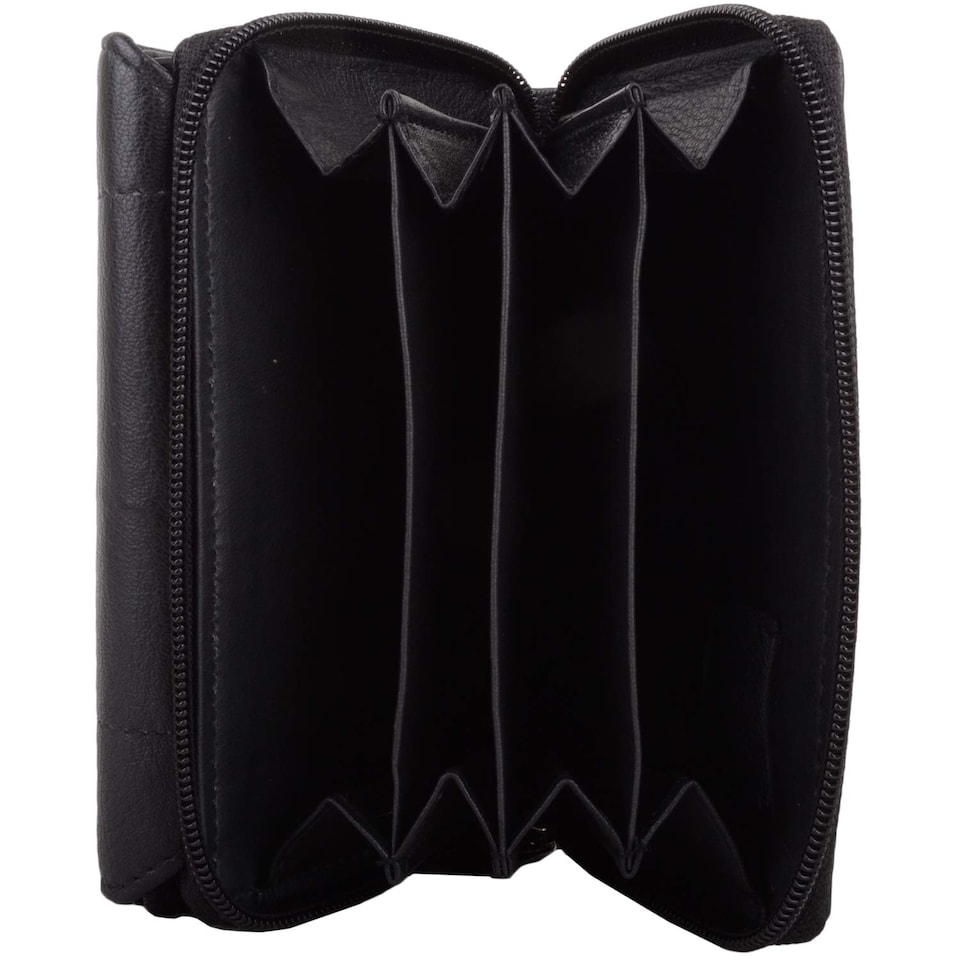 image 1 of London Leathergoods Womens Large Leather Zip Round Tri-Fold Money / Coin / Credit Card Holder / Purse - Black | Black | Black
