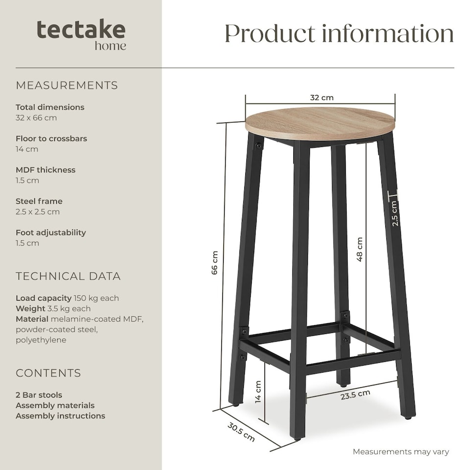 image 1 of 2 Bar stools Corby | Brown | industrial wood light, oak Sonoma | 32 x 32 x 66 cm | 2