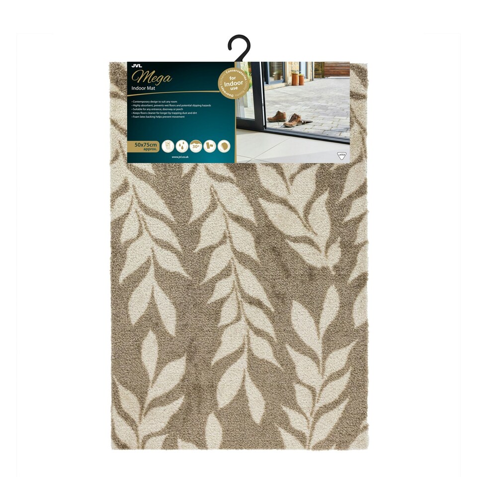 image 1 of JVL Mega Doormat - 50x75cm, Leaves