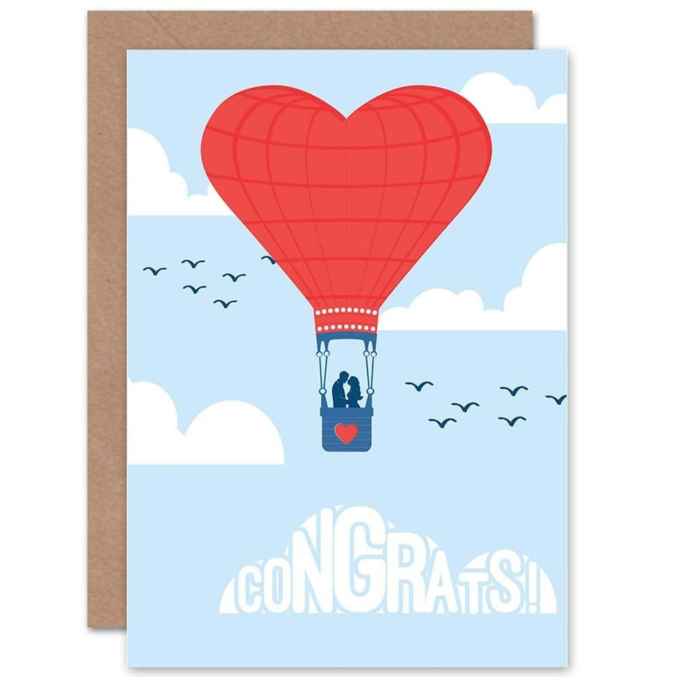 image 1 of Congrats Hot Air Balloon Congratulations Engagement Card