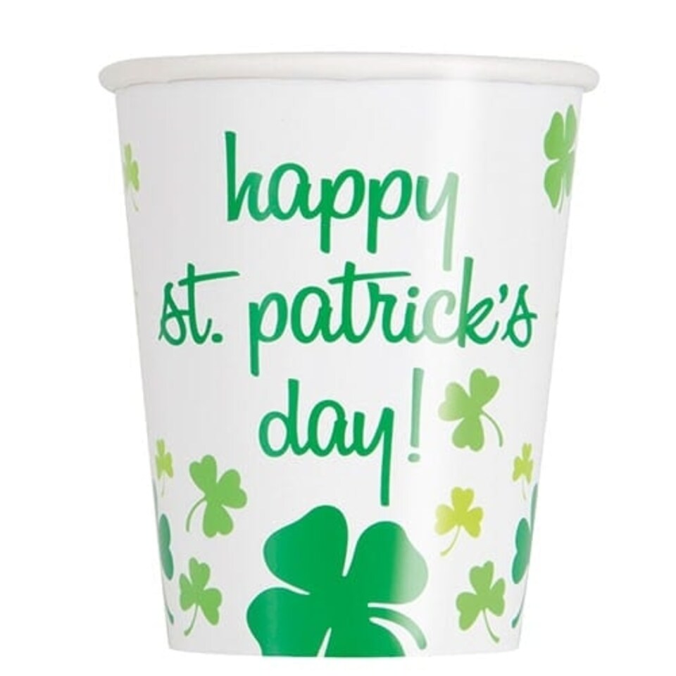 Happy St. Patrick's Day Shamrock Paper Cups 270ml - Pack of 8