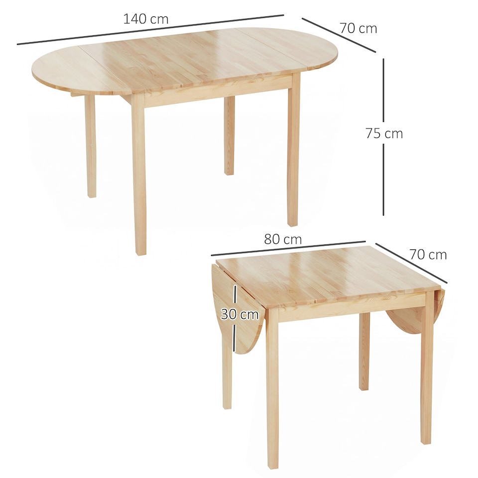 image 1 of HOMCOM Foldable Dining Table, Solid Wood Drop Leaf Table, Natural