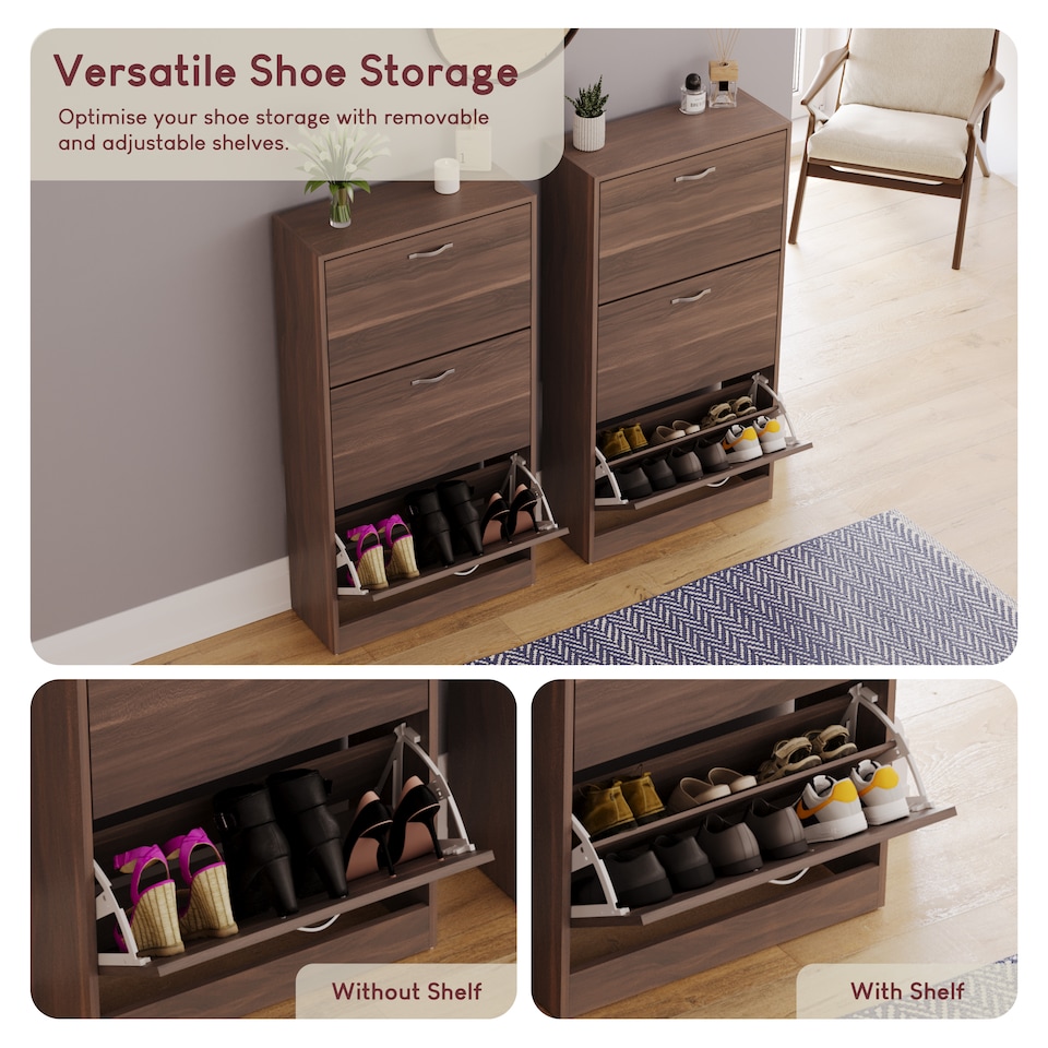 image 1 of Vida Designs 3 Drawer Shoe Cabinet Shoe Rack Storage Cupboard, Walnut