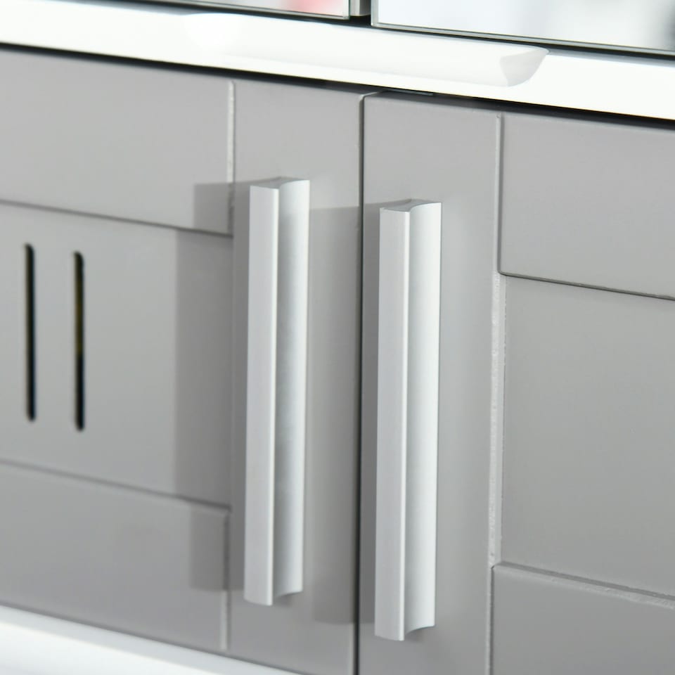 image 1 of kleankin Bathroom Mirror Cabinet Wall Mount Storage Unit Double Doors, Grey