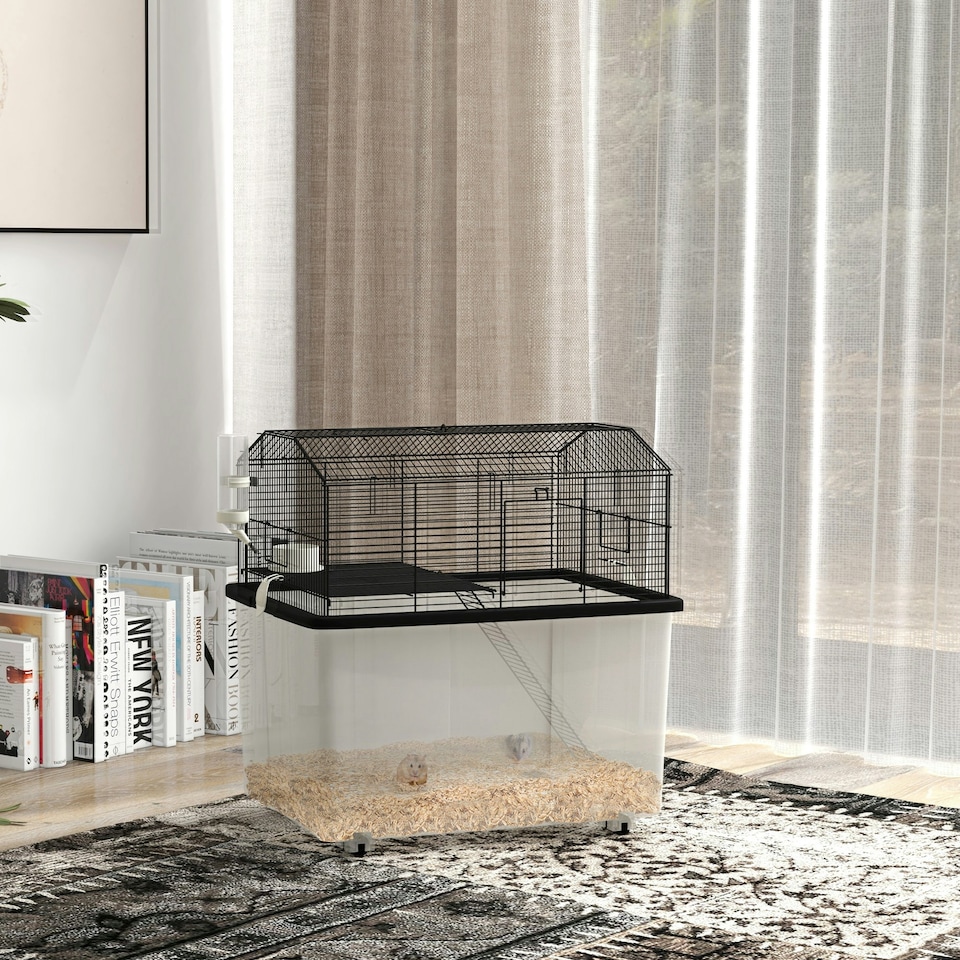 image 1 of PawHut Hamster Cage, Two-Tier Gerbil Cage w/ Deep Bottom, Ramp, Food Dish
