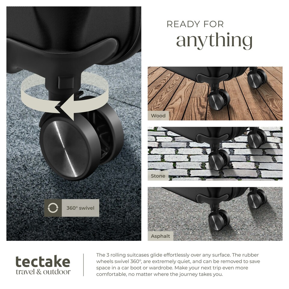 image 1 of Suitcase Luggage Set - L, M & S sizes, ABS plastic, swivel wheels, combination lock Black