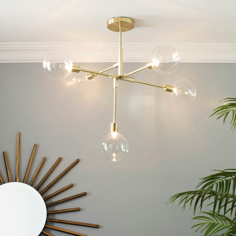 image 1 of BHS Hennock 5 Light Flush Ceiling Light | Gold | Brass | 1