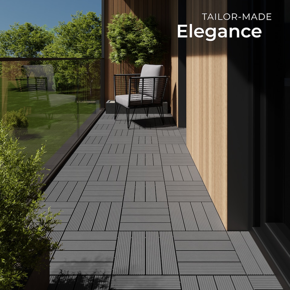 image 1 of Composite Decking Tegulas - click system, wood look, outdoor safe | Grey | grey | 31 x 31 x 2,20 cm | 22