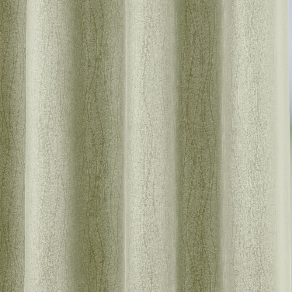 image 1 of Enhanced Living Goodwood Green Thermal, Energy Saving, Dimout Eyelet Curtains with Wave Pattern (PAIR) - 90 x 72 inch (229x183cm)