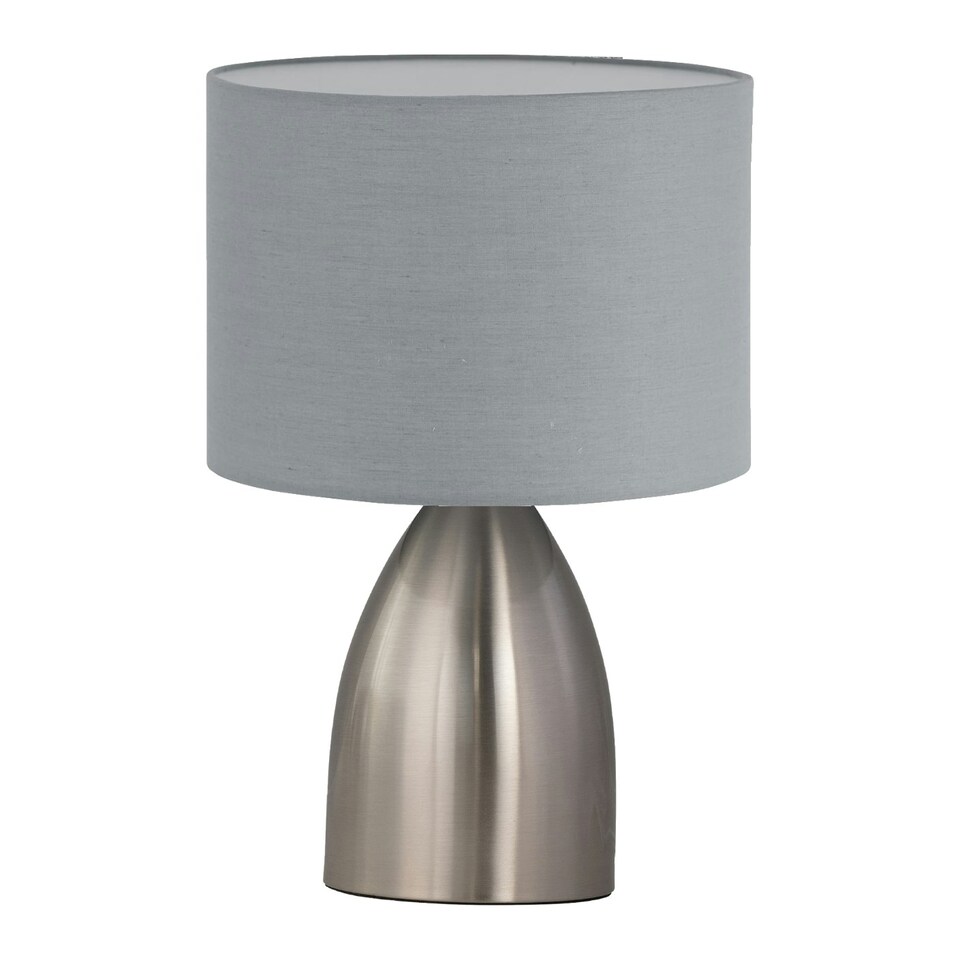 image 1 of First Choice Lighting Valentina Brushed Chrome Touch Lamp with Grey Shade Silver | Grey