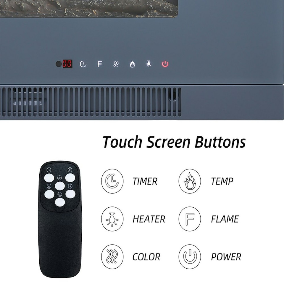 image 1 of Living and Home 50 Inch Electric Fireplace- Recessed/Wall-mounted with Remote and Touch Screen,1800W, Grey