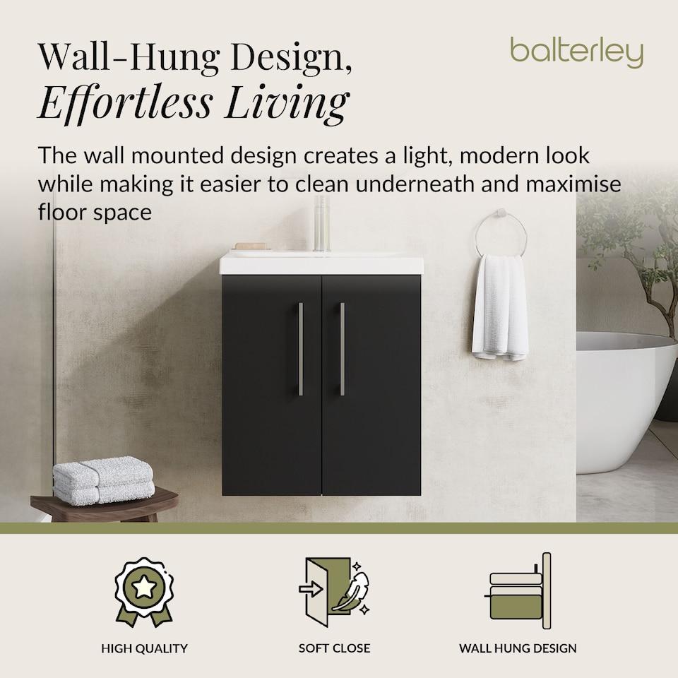 image 1 of Balterley Modern Bathroom 2 Soft Close Door Wall Hung Vanity Unit & Rectangular Mid-Edge Basin | Grey | Soft Black