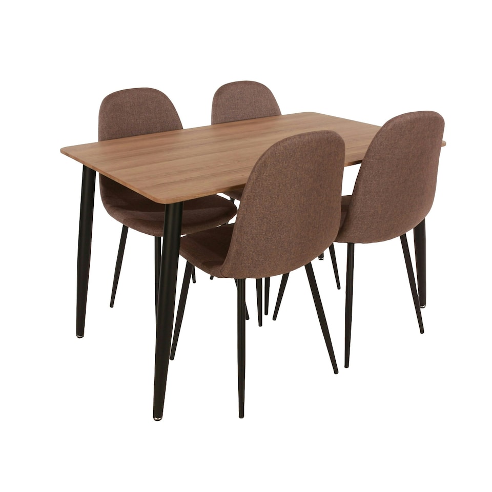 image 1 of Core Products Aspen Dining Set - Rectangular Table and Four Brown Fabric Upholstered Chairs, H75.0cm x W80.0cm x L120.0cm Brown