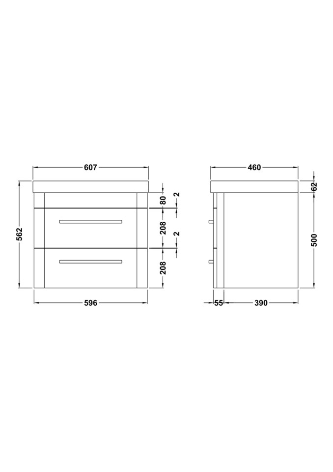 image 1 of Balterley Wall Hung 2 Drawer Vanity Unit with Ceramic Basin | White | Pure White | 562 x 607 x 460mm