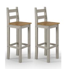 Pair of Corona Grey Wax High Breakfast Bar Chairs – Rustic Solid Wood Farmhouse Seating | Grey | Grey | 1