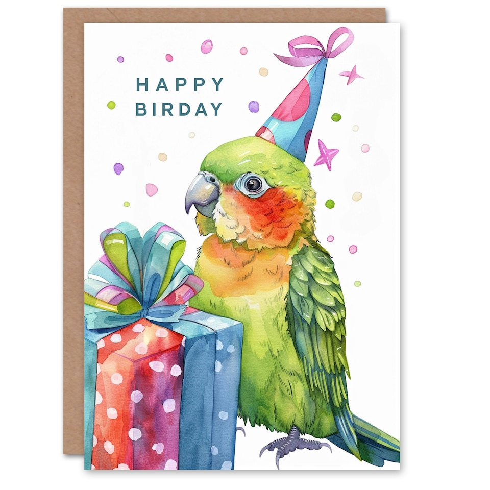 image 1 of Cute Green Parakeet Parrot Party For Child Birthday Card