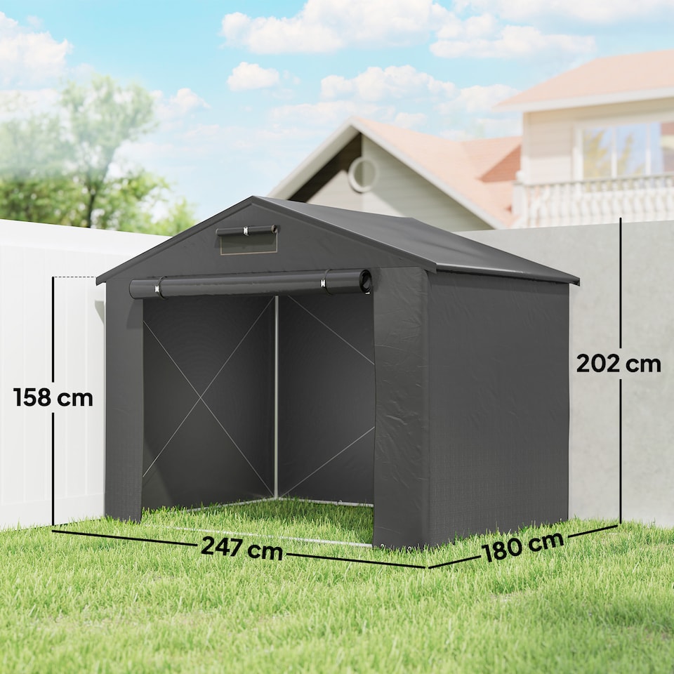 image 1 of Outsunny 8 x 6 ft Garden Storage Shed with Roll-up Zipper Door, Dark Grey