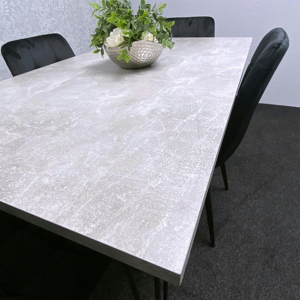 image 1 of Grey Dining Table with Hairpin Legs & 4 Black Velvet Chairs Set for Kitchen & Dining Room Grey
