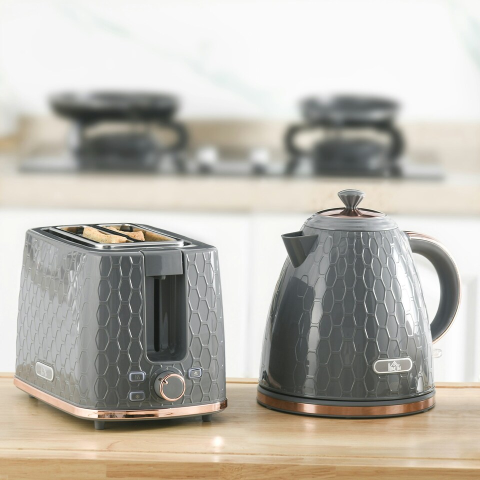 image 1 of HOMCOM Kettle and Toaster Set 1.7L Kettle & 2 Slice Toaster Set Grey