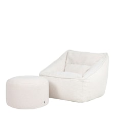 icon Natalia Borg Adults Bean Bag Armchair and Pouffe, Ready Filled Large Beanbag and Footstool Natural Beige Cream | Cream