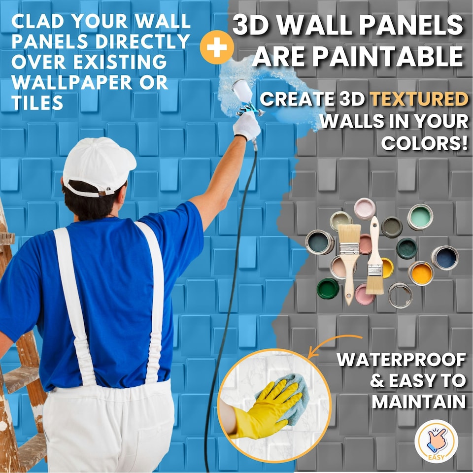 image 1 of NOVECRAFTO 3D Geometric Wall Panels – Matt White Squares Design – 6 PVC Sheets – 1.5m² (16.15sqft) – Interior Cladding Wall Tile Effect | White