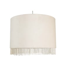 Fringed - Off White 38cm Fringed Velvet Pendant Shade | White | Large | 1