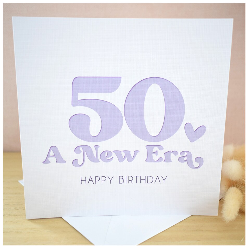 image 1 of 50th Birthday Card - Fiftieth Happy Birthday Era Fifties Elegant Lilac Milestone