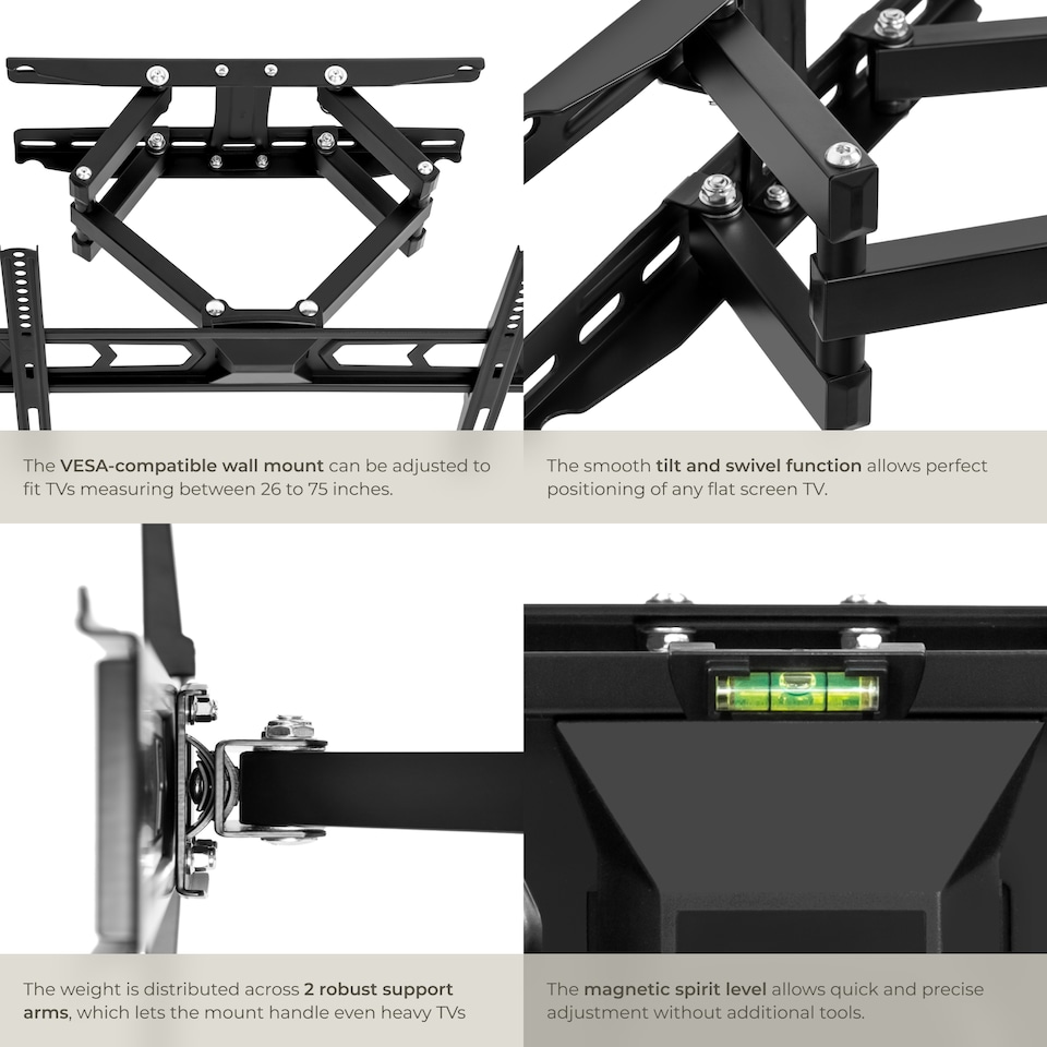 image 1 of Television Bracket - TV wall mount for 26-75 inch screens, extendable and tiltable