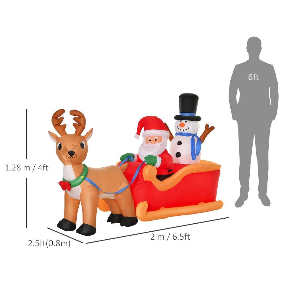 image 1 of HOMCOM 6.5ft Christmas Inflatable Santa Claus on Sleigh Deer, LED Lighted for Home Indoor Outdoor Garden Lawn Decoration Party Prop