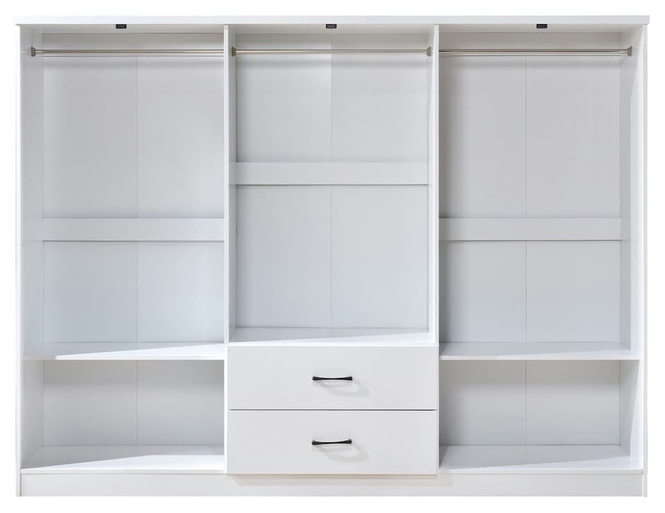 image 1 of Paddington 6 Door 2 Drawer Mirrored Wardrobe | White | Black Handles